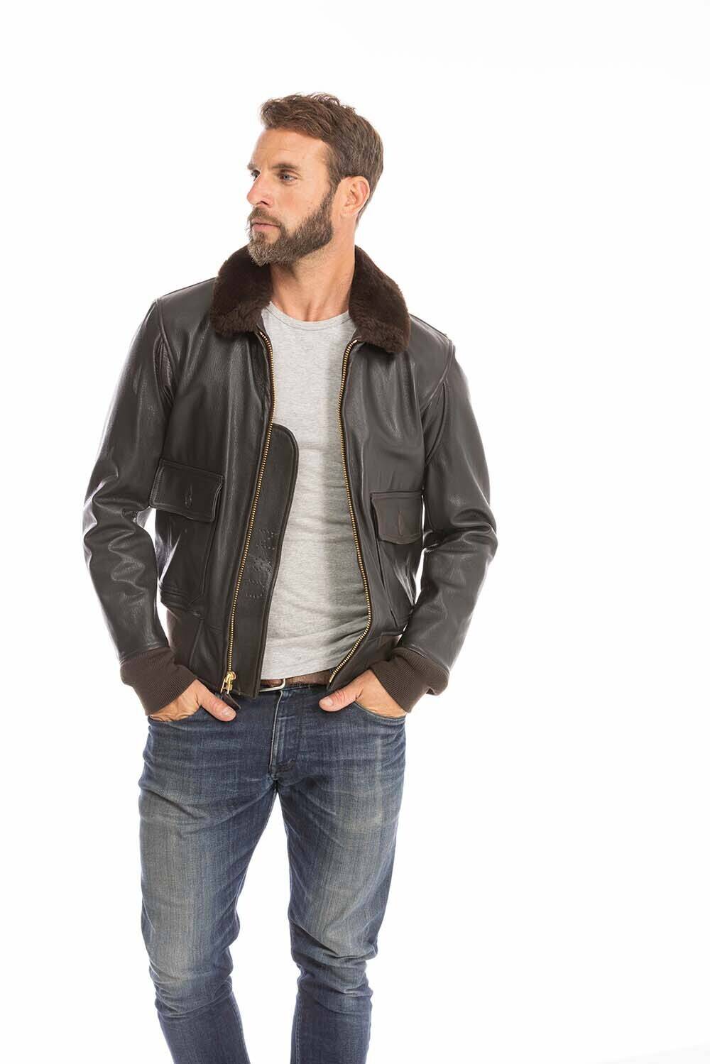 blouson aviateur pilote homme marron cockpit Z2108W (1)