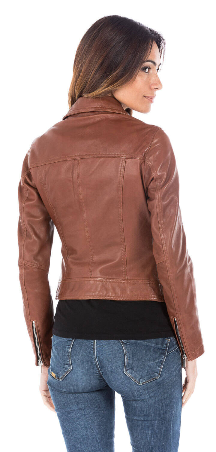 Blouson cuir femme dark cognac perfecto 101156-000127