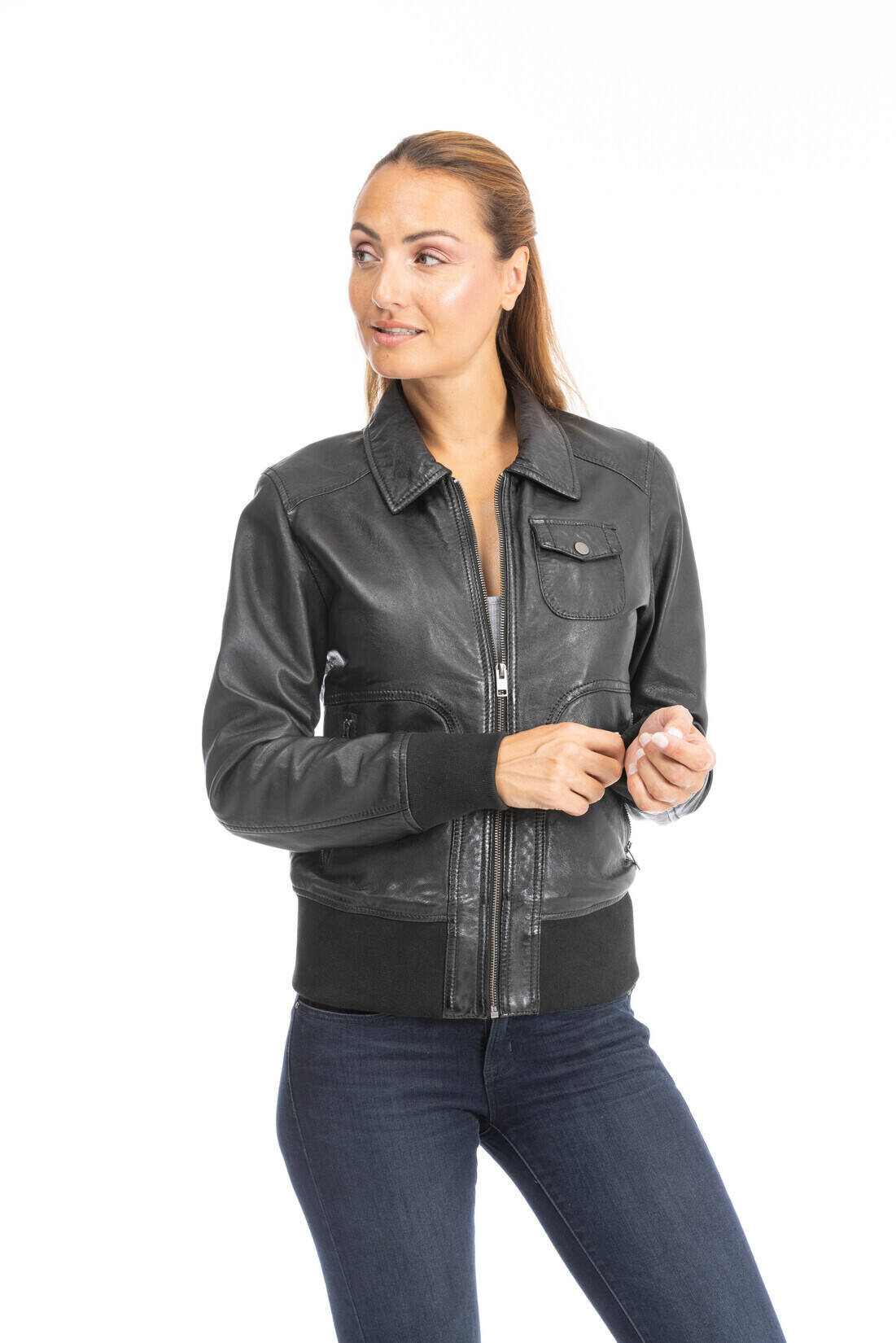 blouson cuir femme noir 64605 (1)