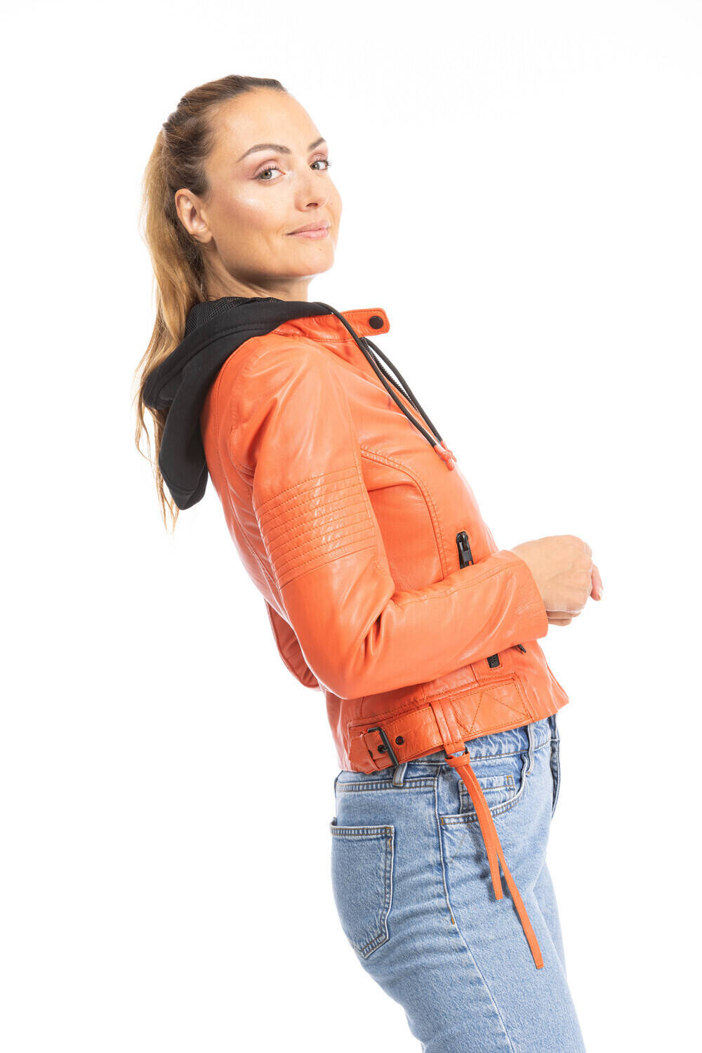 blouson cuir femme orange janin (7)