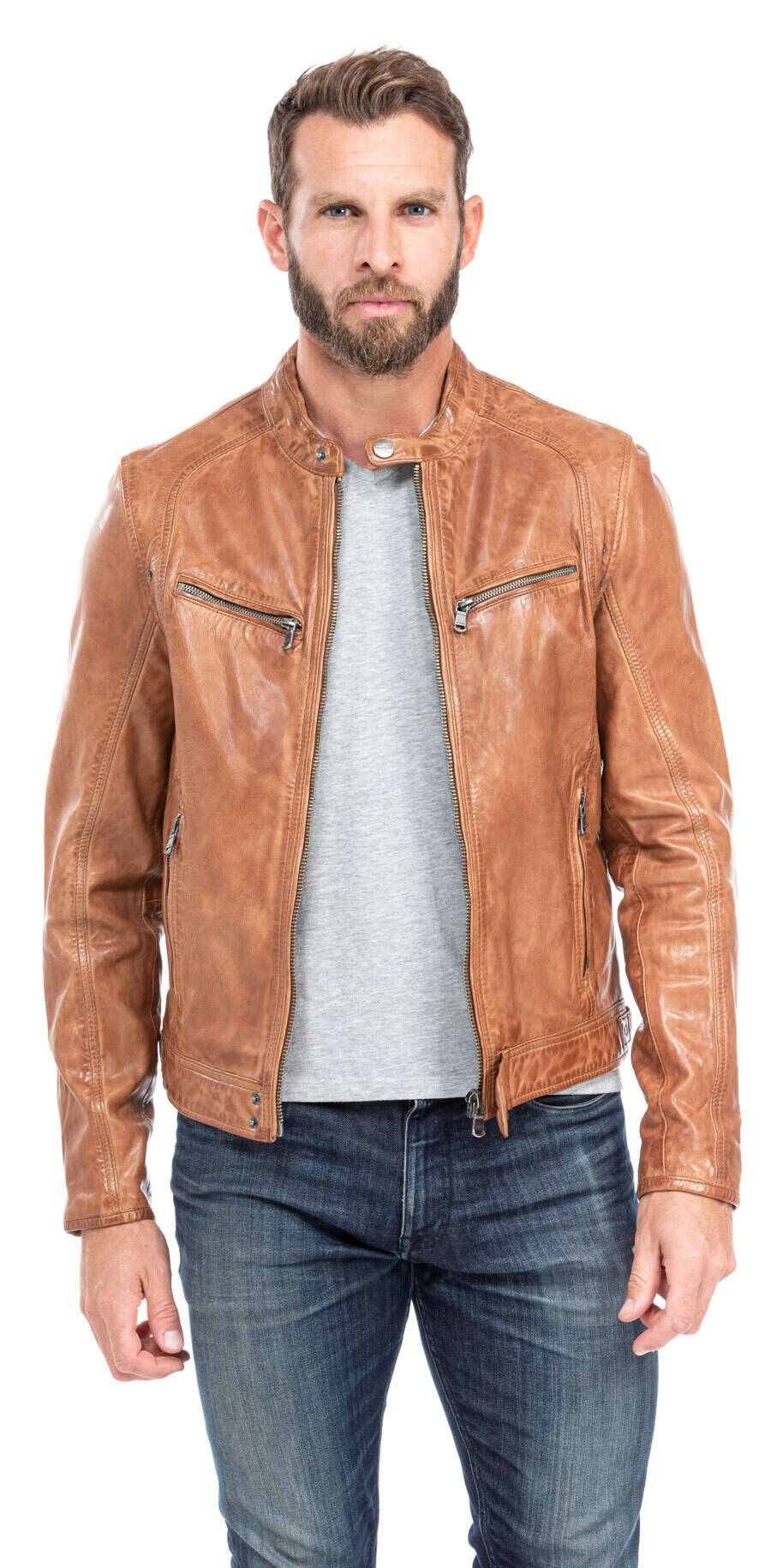 blouson cuir homme agneau cognac 100233 style motard (1)