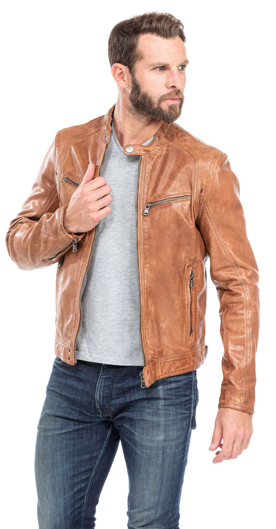 blouson cuir homme agneau cognac 100233 style motard (2)