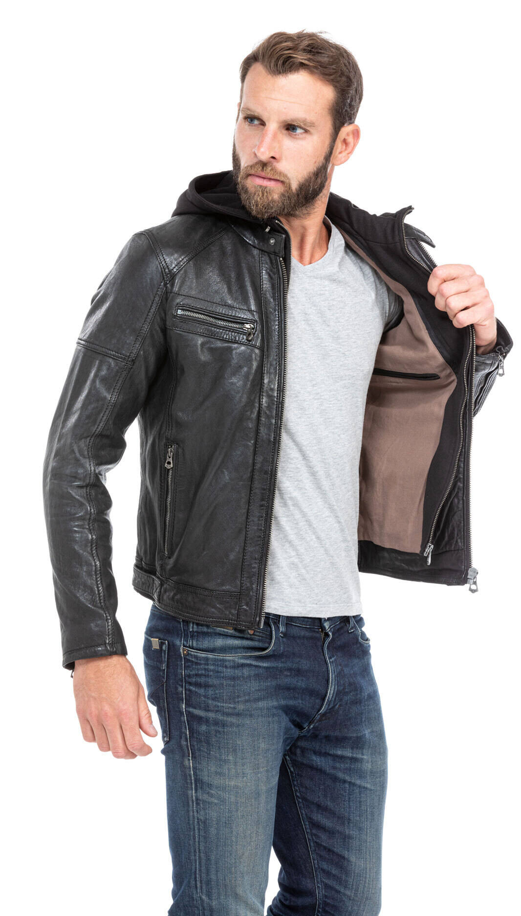 blouson cuir homme agneau noir 101126 capuche (10)