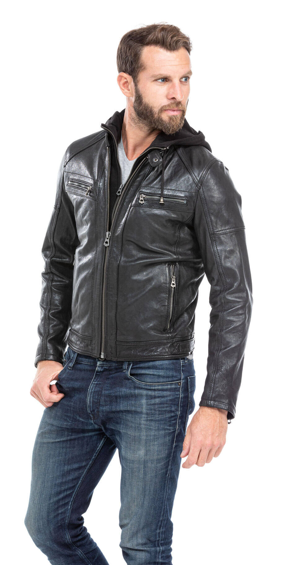 blouson cuir homme agneau noir 101126 capuche (2)