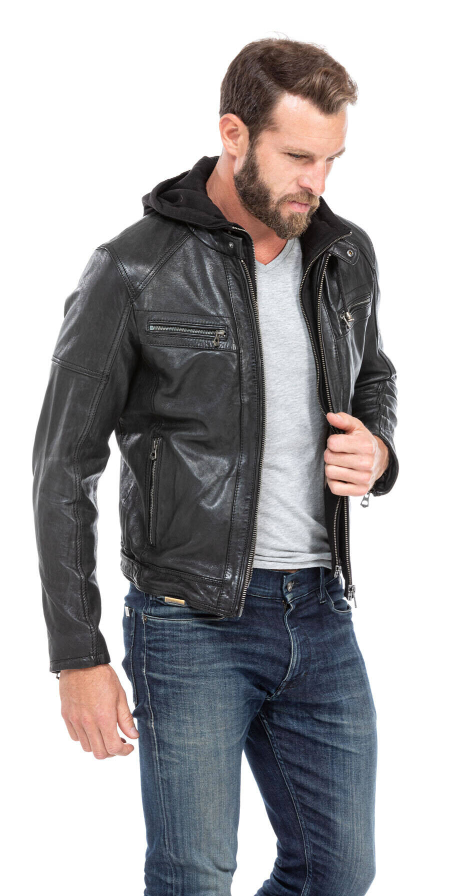 blouson cuir homme agneau noir 101126 capuche (6)