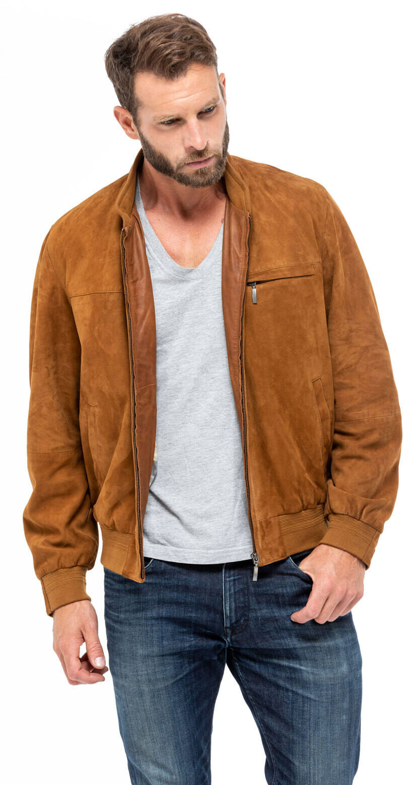 blouson cuir homme aspect daim velours jupp cognac mannequin (3)