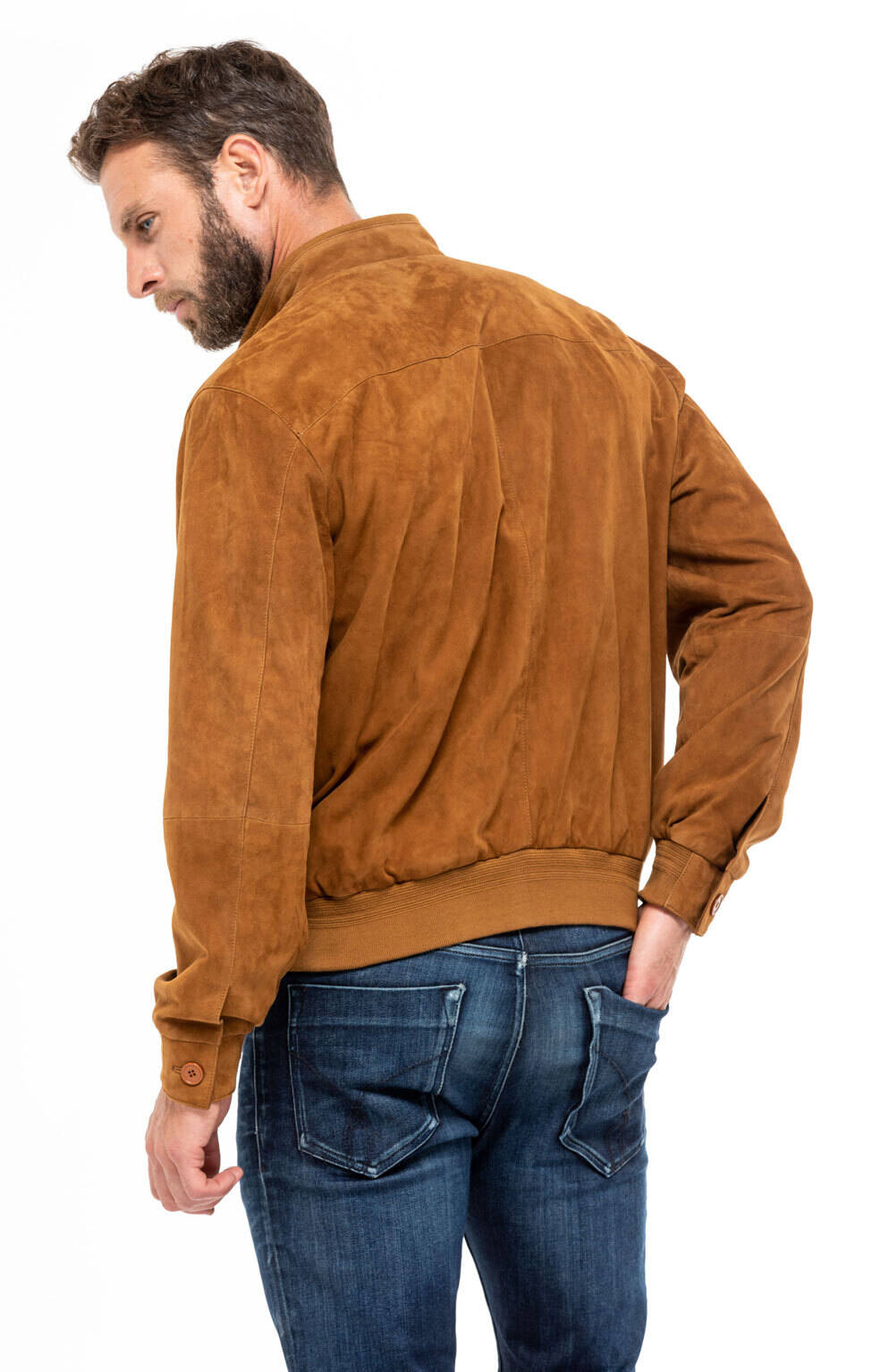 blouson cuir homme aspect daim velours jupp cognac mannequin (4)