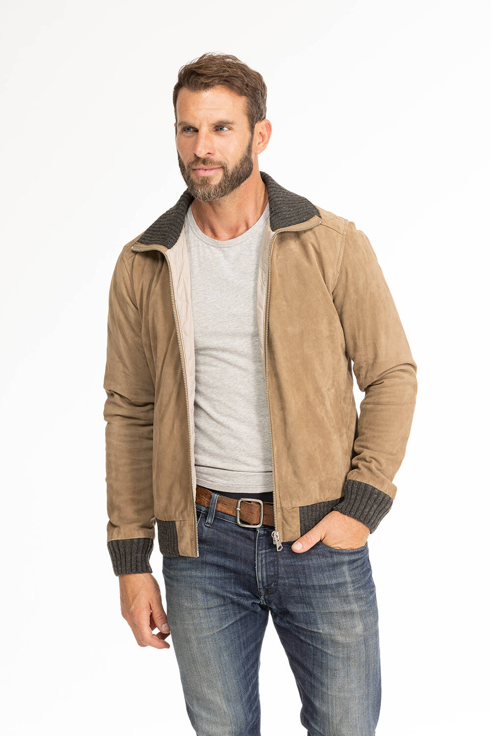 blouson cuir homme aspect peau marron clair 64331 (1)