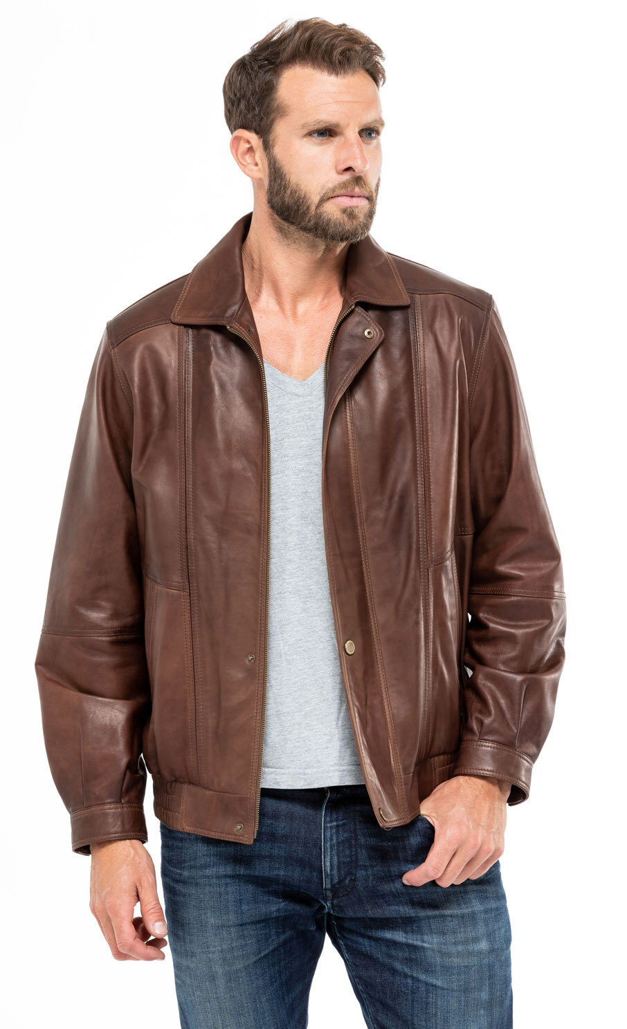 Blouson cuir homme diplomate c469 classique mannequin (1)