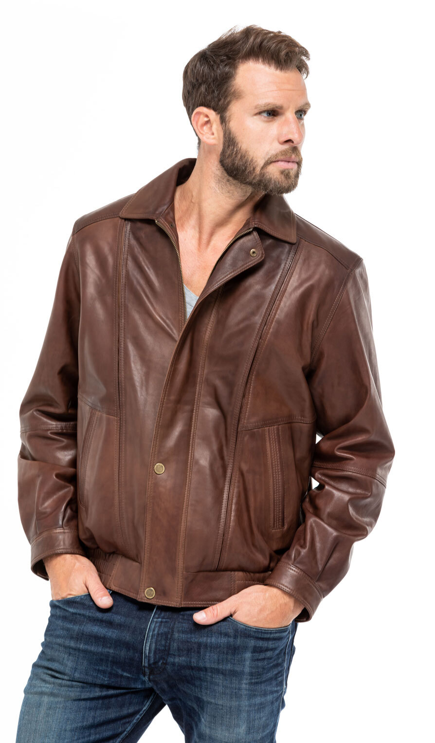 Blouson cuir homme diplomate c469 classique mannequin (8)