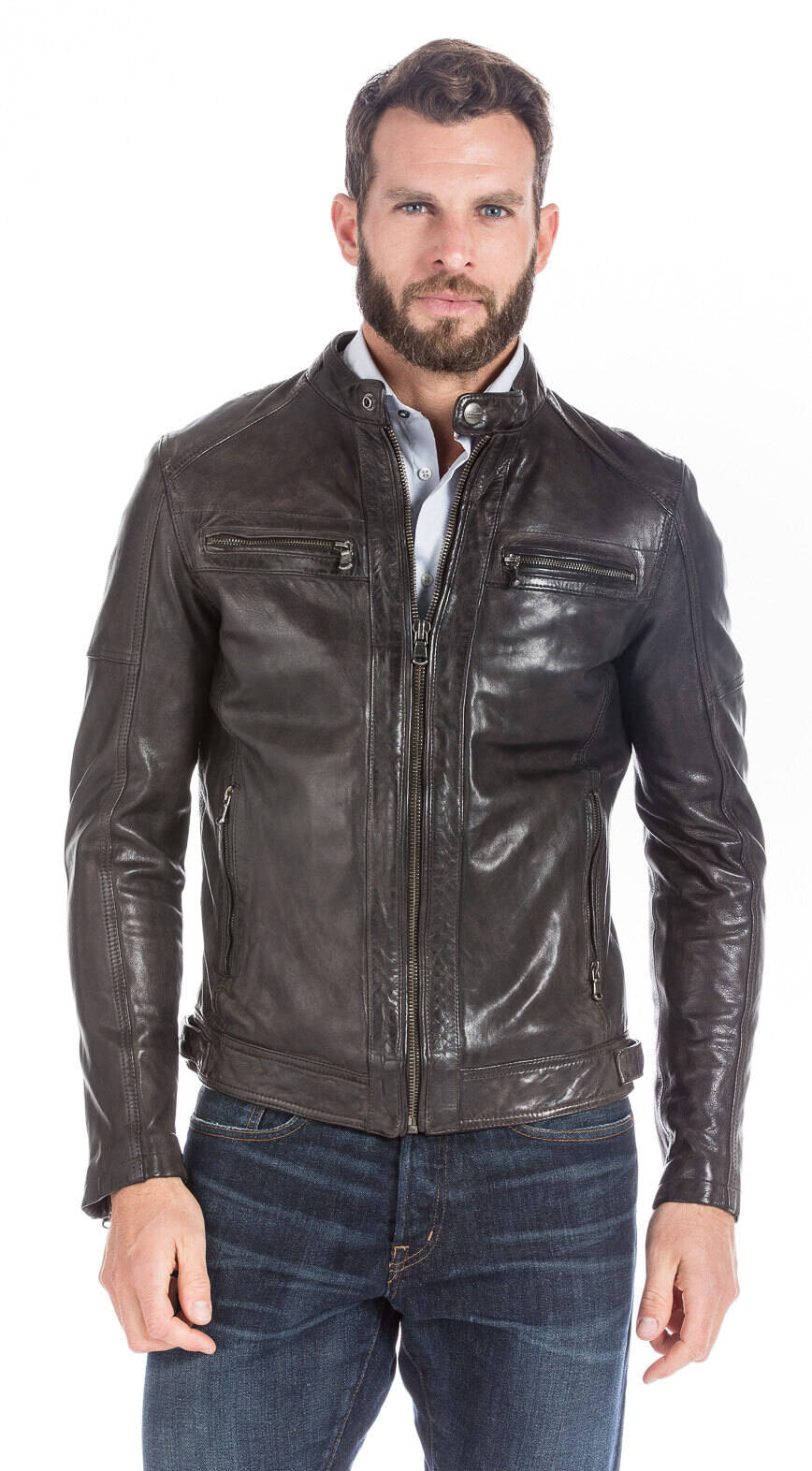 Blouson cuir homme esprit motard tendance 101046-13915