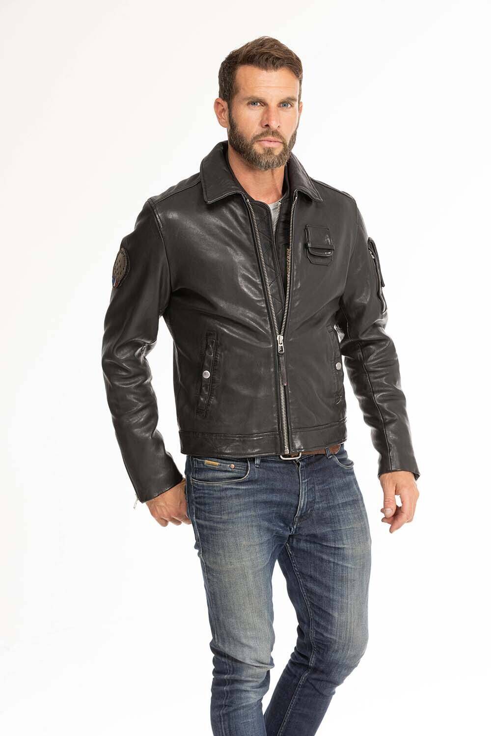 blouson cuir homme jaegger noir patrouille de france (9)