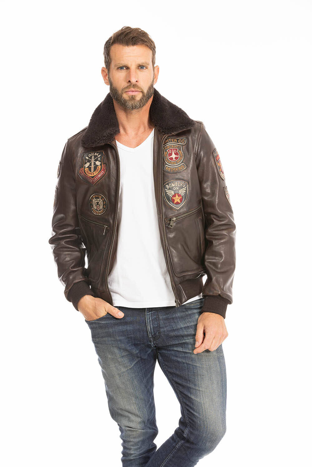 blouson cuir homme marron avia style pilote aviateur (3)