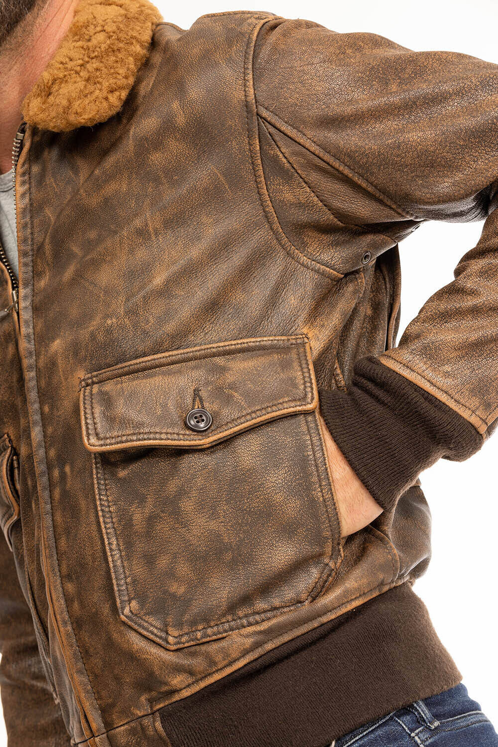 blouson cuir homme marron vieilli avenger cockpit (12)