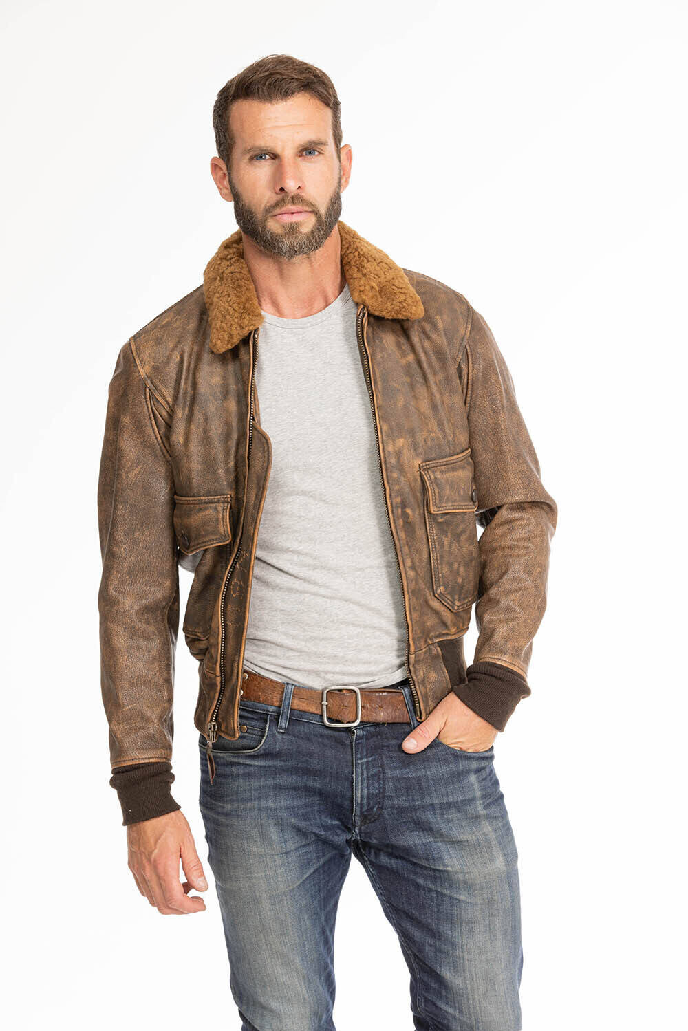 blouson cuir homme marron vieilli avenger cockpit (2)