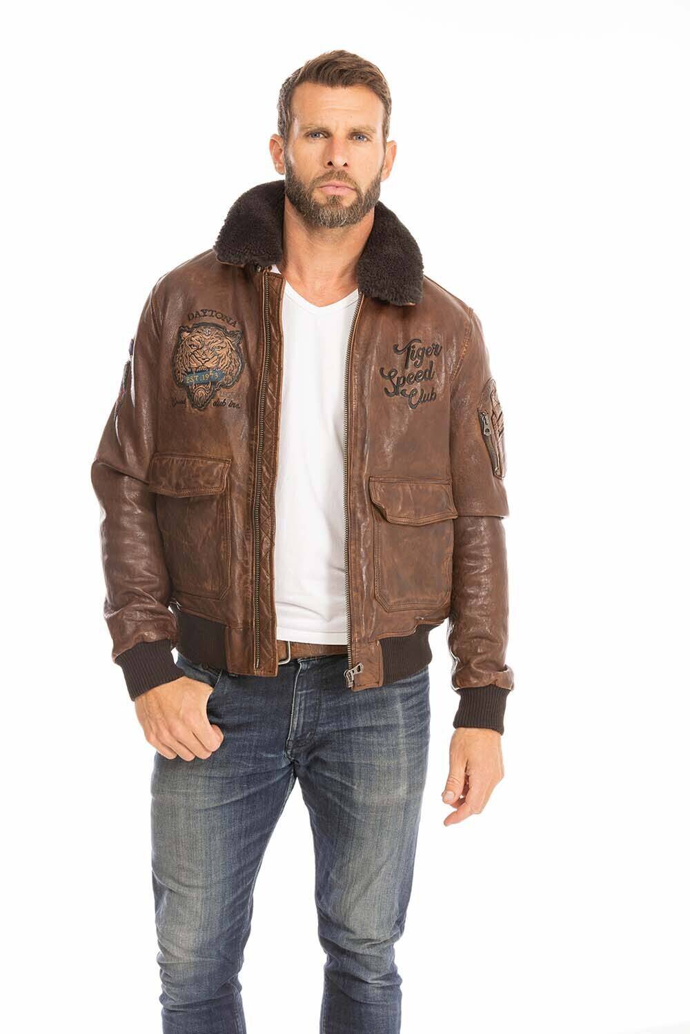 blouson cuir homme pilote aviateur cognac fonce 102421  (1)