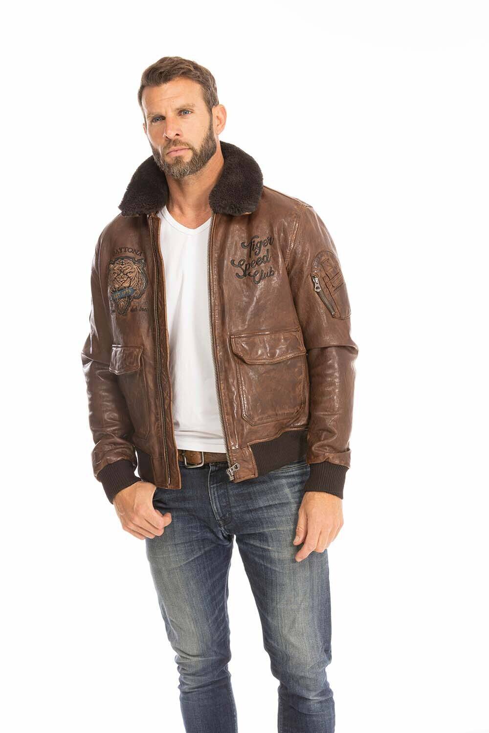 blouson cuir homme pilote aviateur cognac fonce 102421  (2)