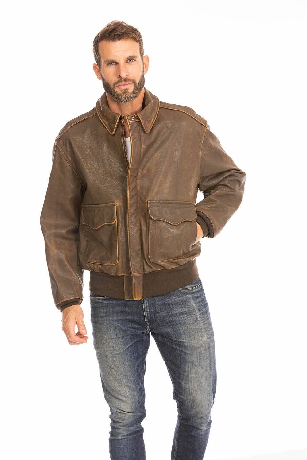 blouson cuir homme pilote aviateur marron vieilli mustang cockpit (11)