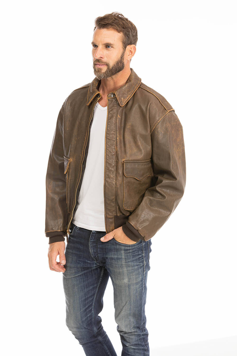 blouson cuir homme pilote aviateur marron vieilli mustang cockpit (2)