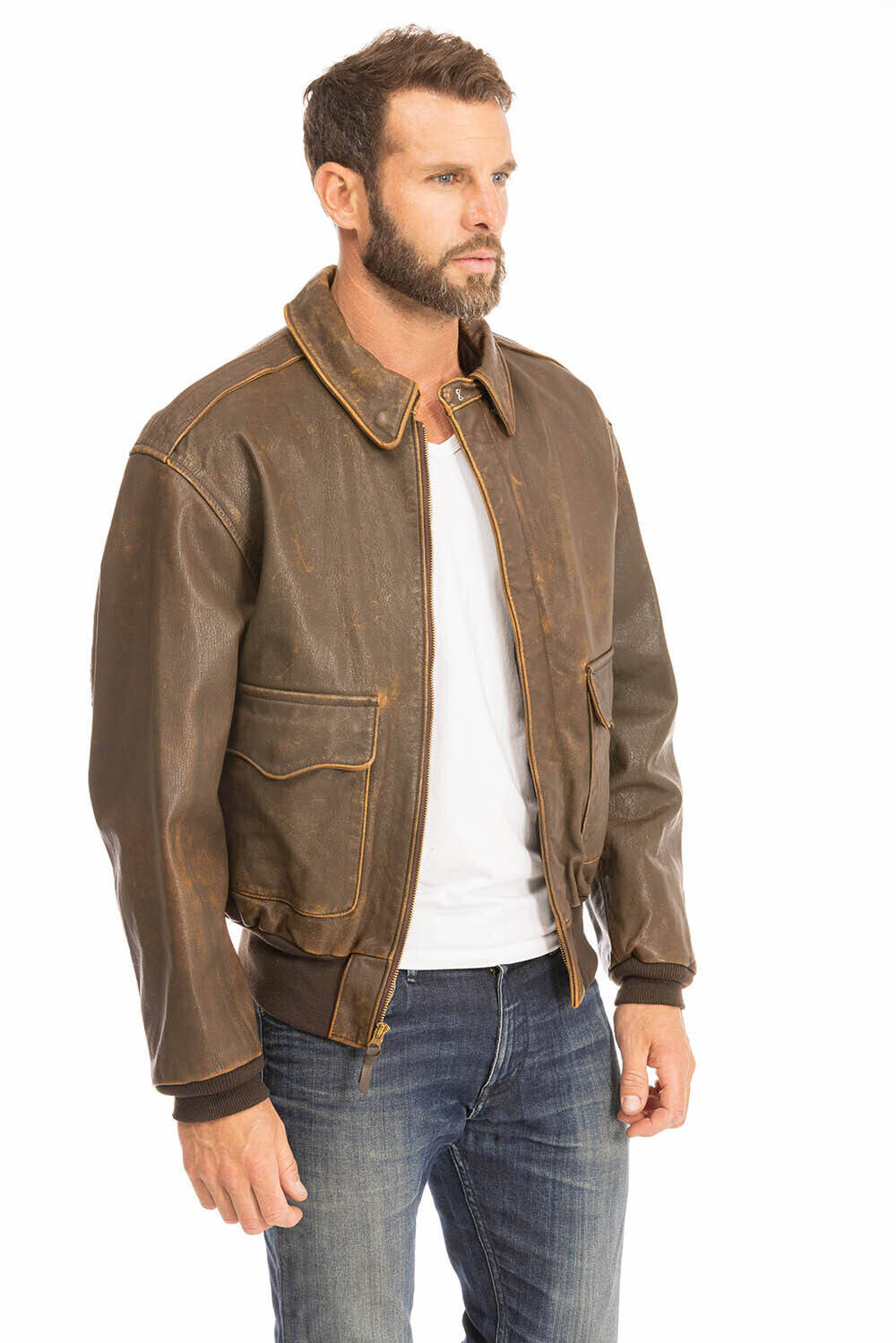 blouson cuir homme pilote aviateur marron vieilli mustang cockpit (3)