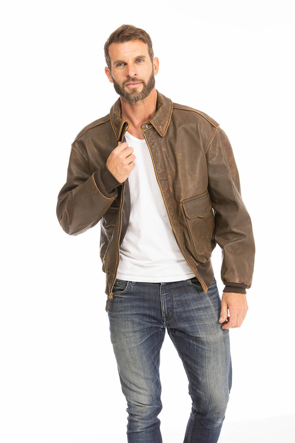 blouson cuir homme pilote aviateur marron vieilli mustang cockpit (5)