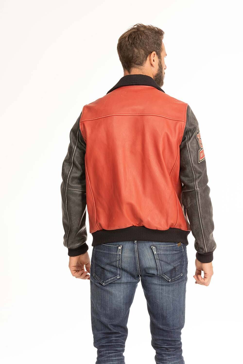 blouson cuir homme redskins noir rouge skateboard col noir (6)