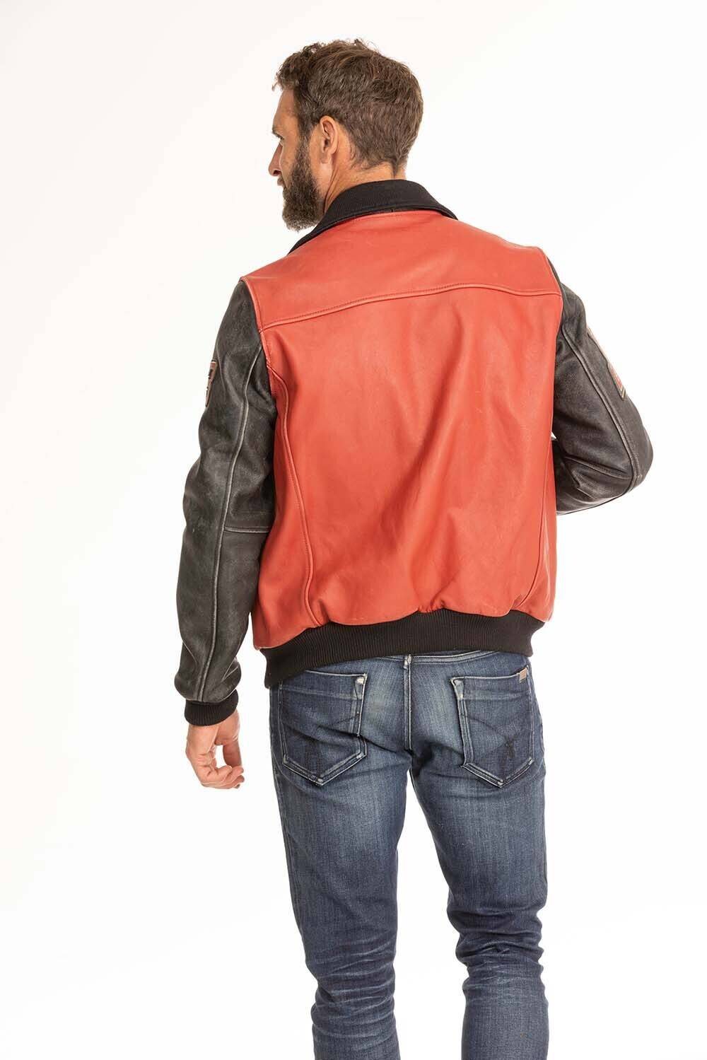 blouson cuir homme redskins noir rouge skateboard col noir (7)