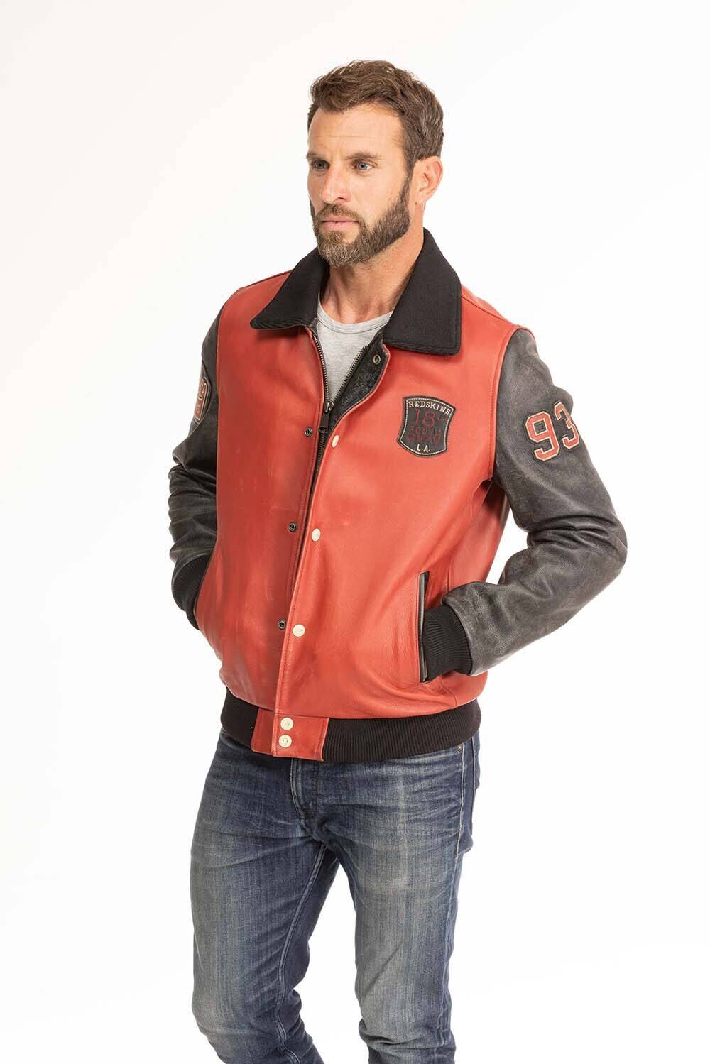 blouson cuir homme redskins noir rouge skateboard col noir (9)