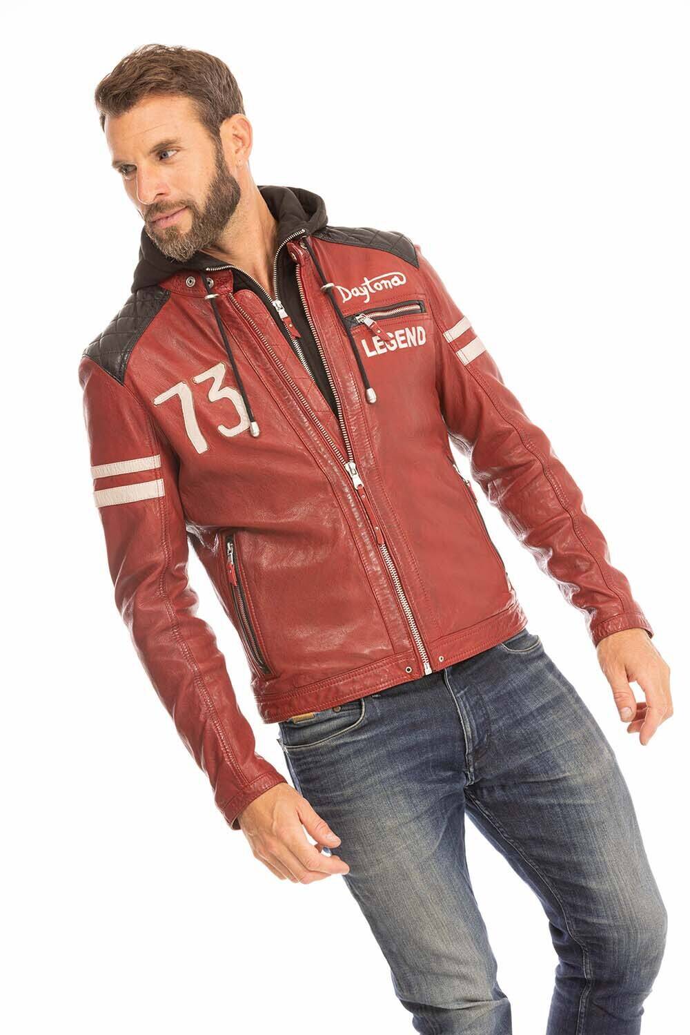 blouson cuir homme rouge 102555 motard capuche (14)