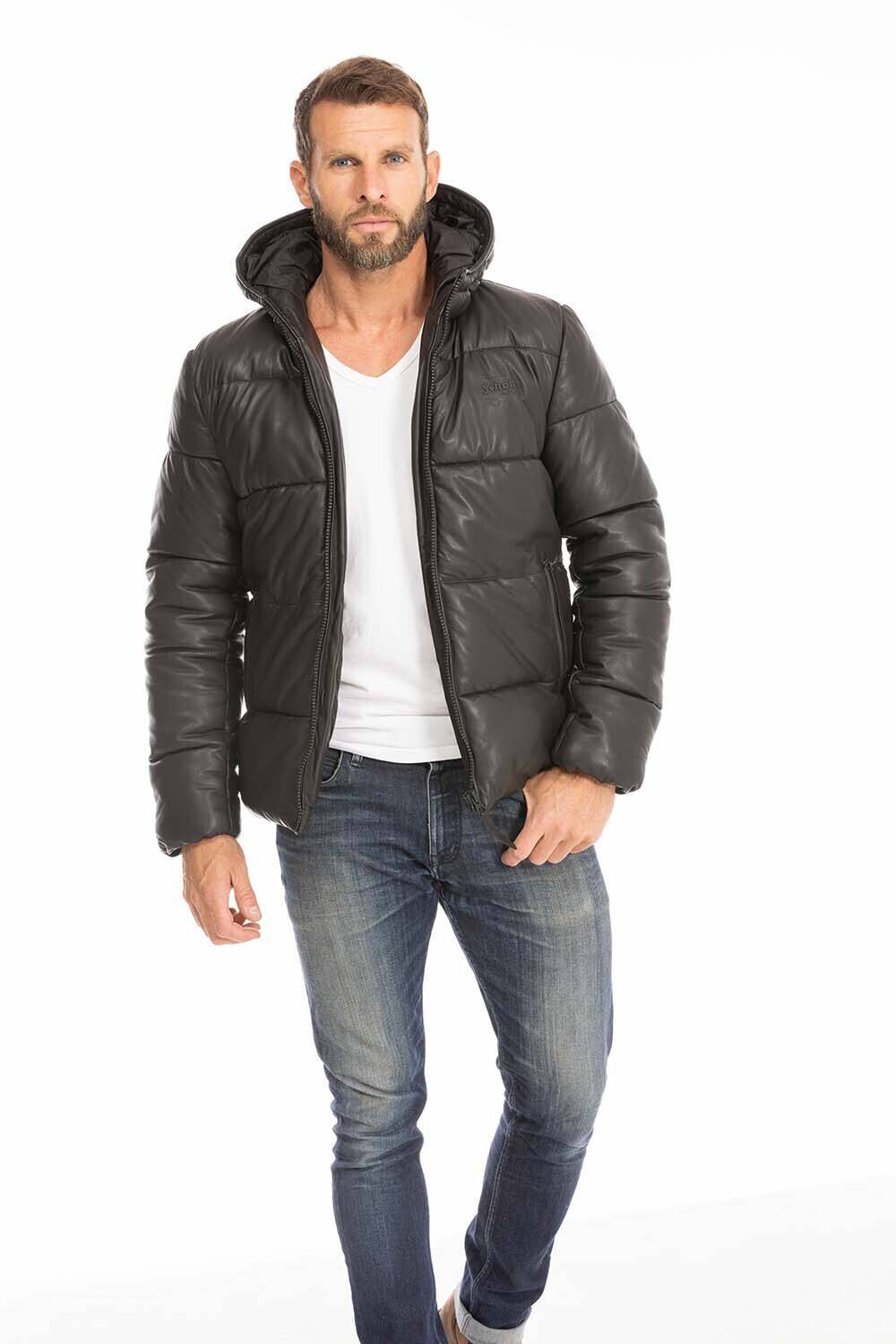 blouson cuir homme style doudoune noir schott oklahoma capuche (1)