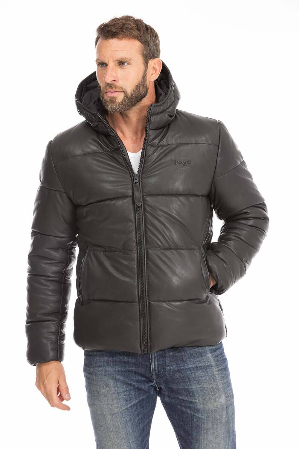 blouson cuir homme style doudoune noir schott oklahoma capuche (6)