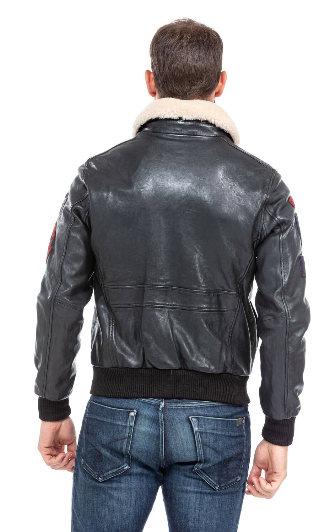 Giacca da uomo in pelle aviatore nero 001577