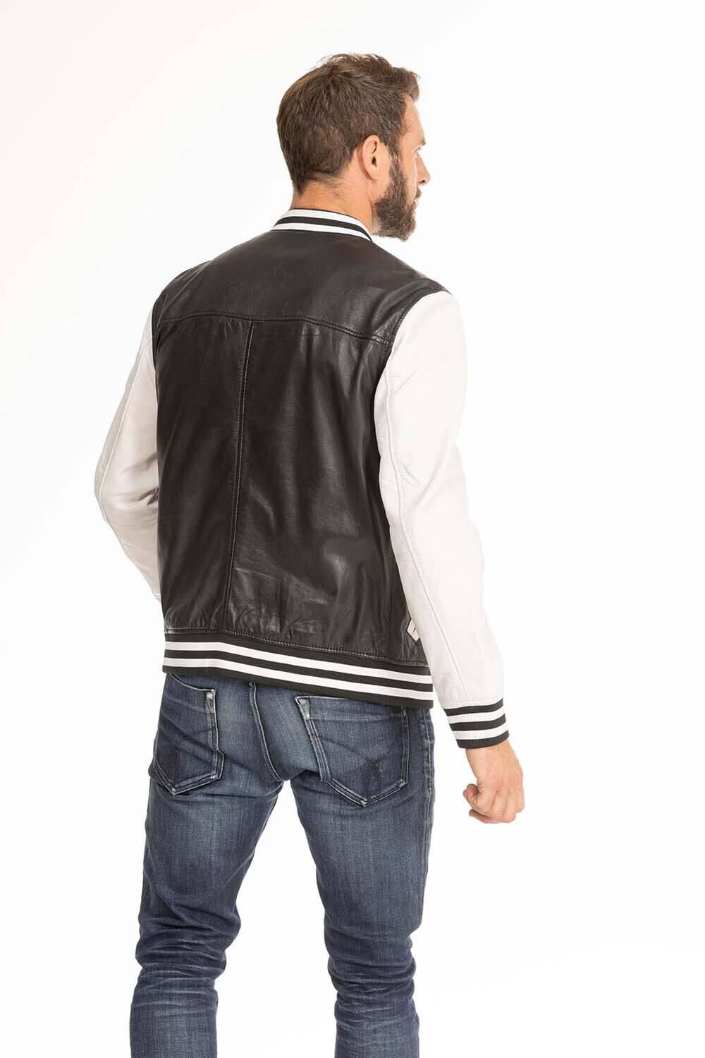 blouson cuir homme teddy bluno noir blanc (2)