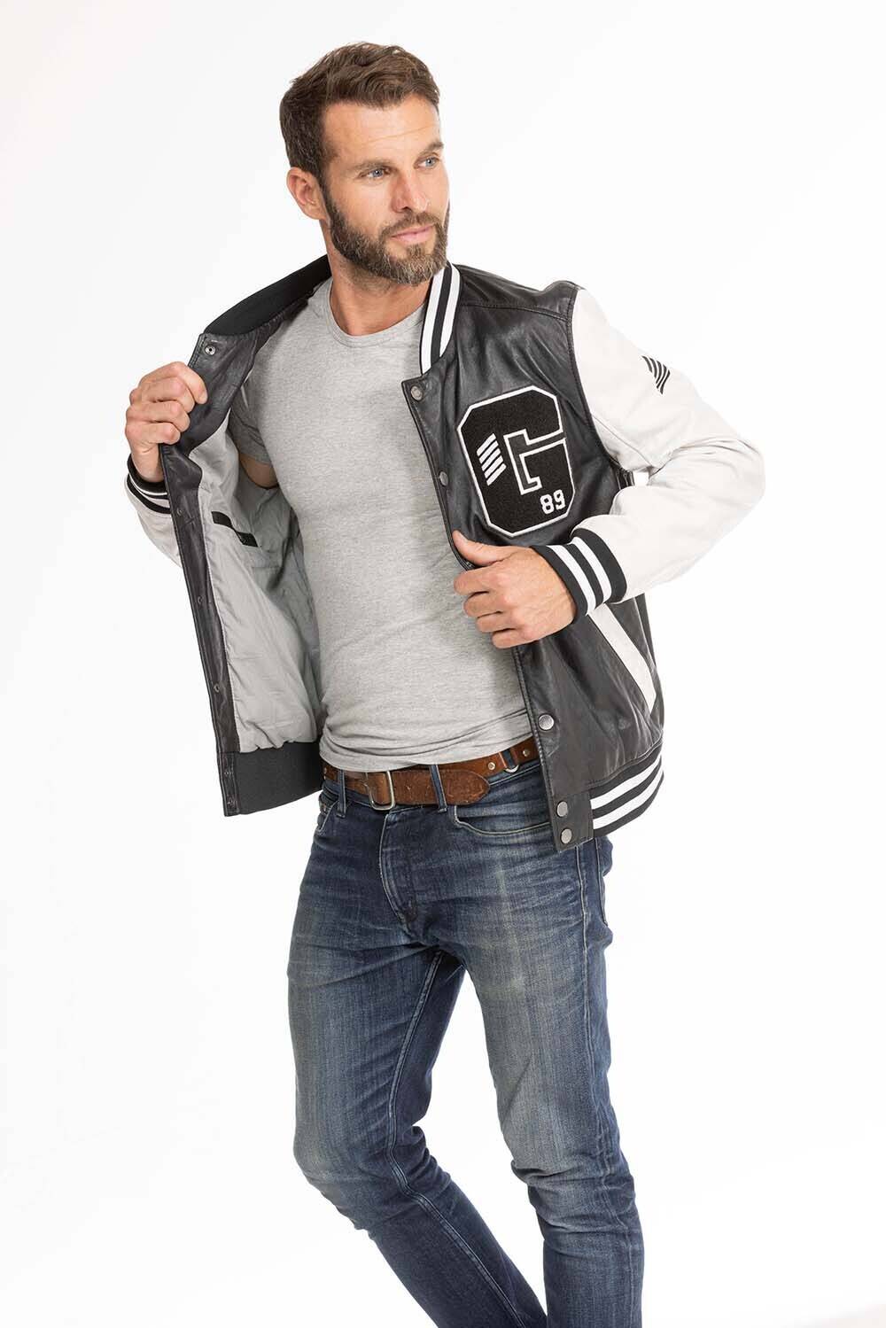 blouson cuir homme teddy bluno noir blanc (5)