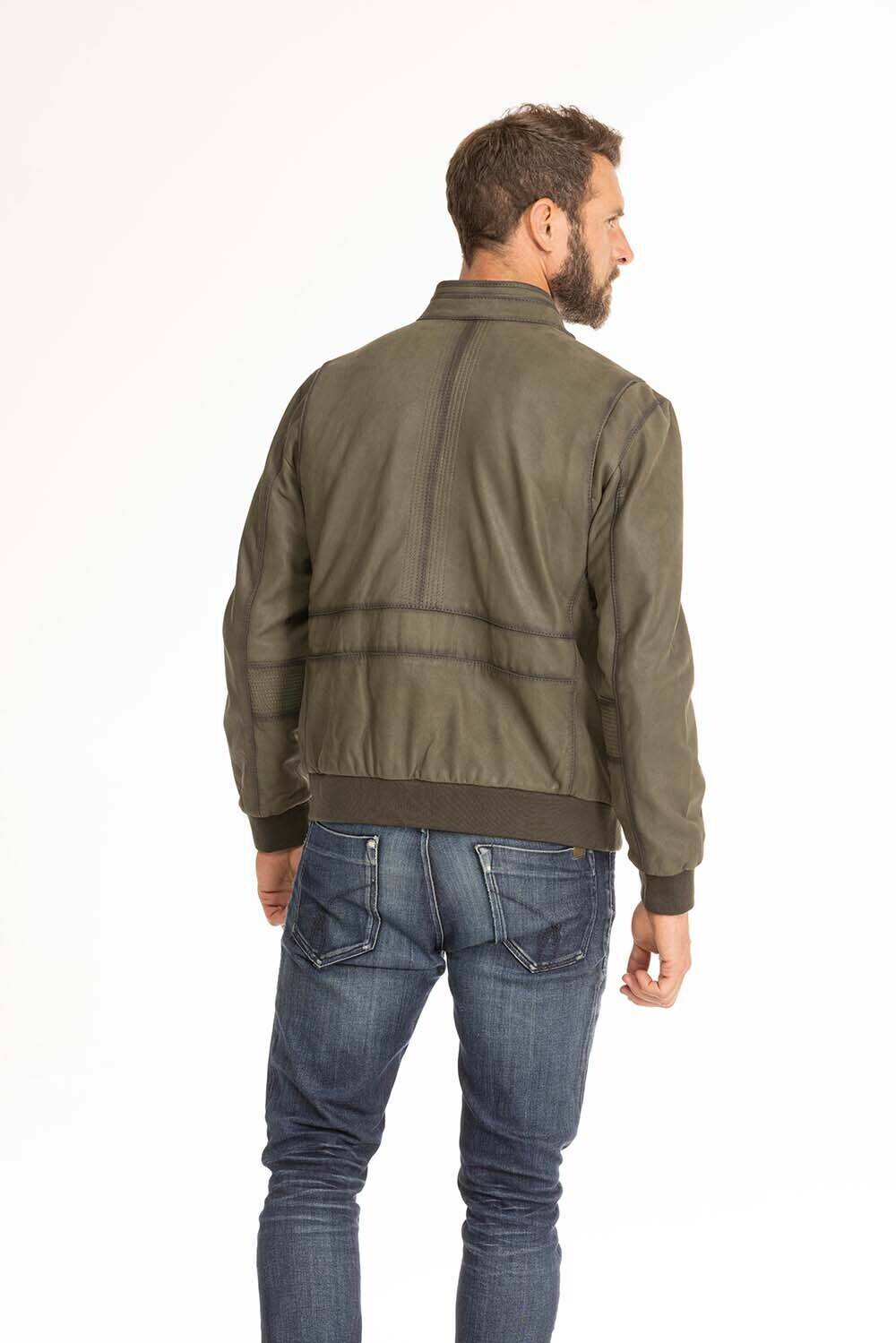 blouson cuir homme vert Gervin (4)