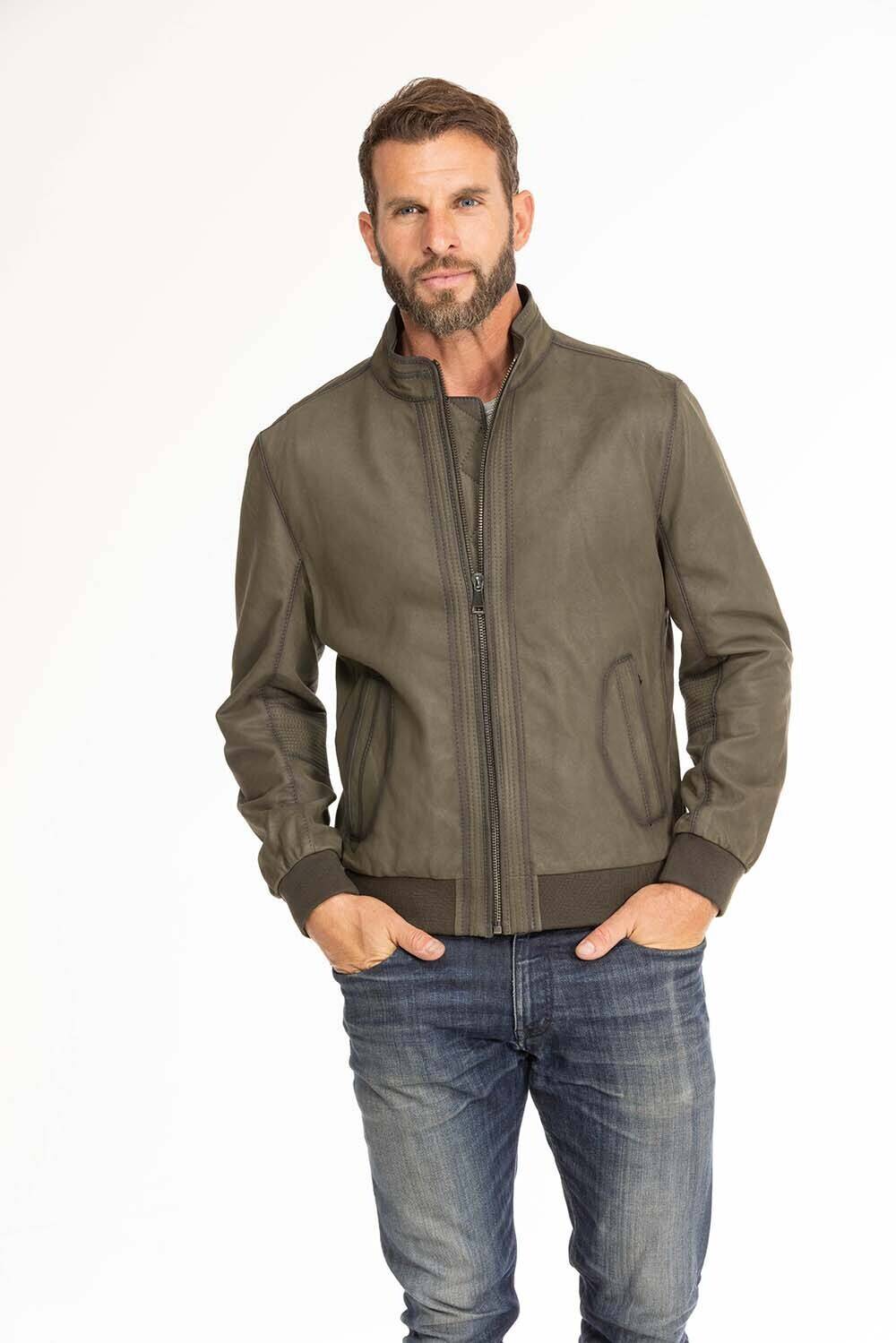 blouson cuir homme vert Gervin (9)