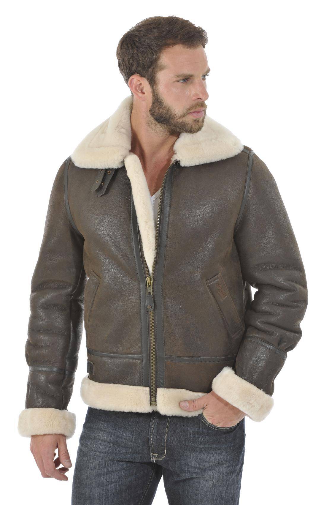 bombardier cuir mouton schott homme marron 1259 pose