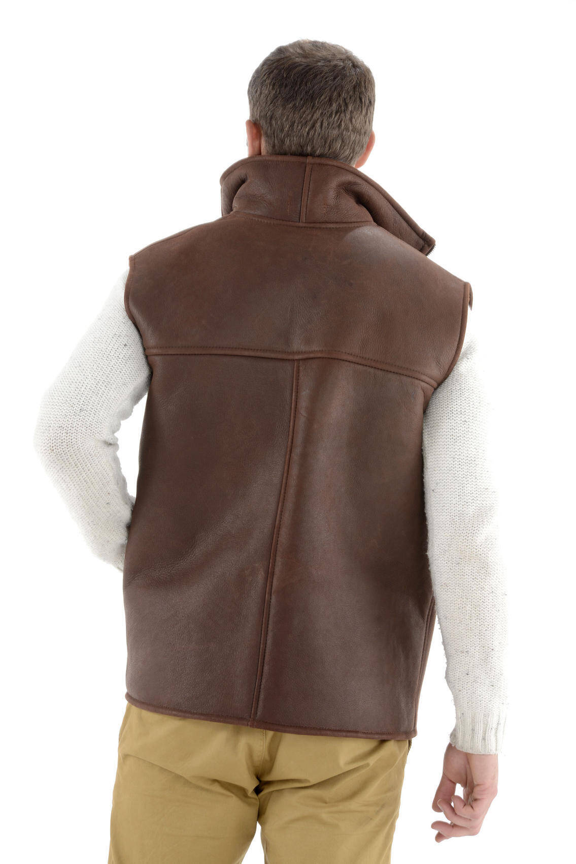 gilet sans manches en cuir pour homme CAUTERETS- gilet cuir homme marron dos