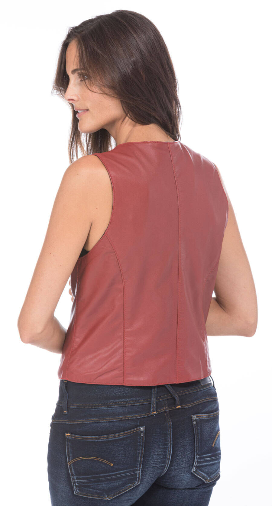 gilet en cuir d'agneau rouge sans manches lady (4)