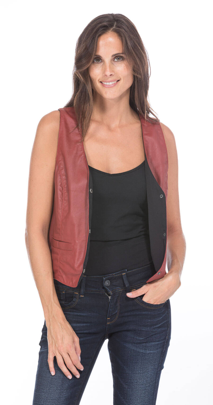 gilet en cuir d'agneau rouge sans manches lady (5)