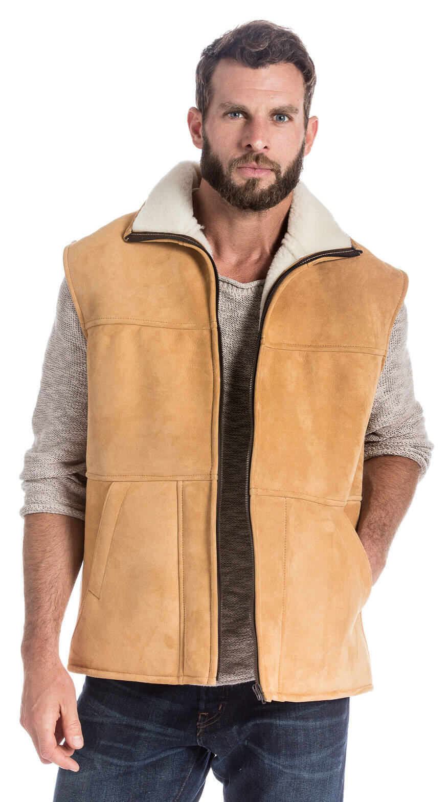 Gilet sans manches mouton naturel zippé NORE-14348