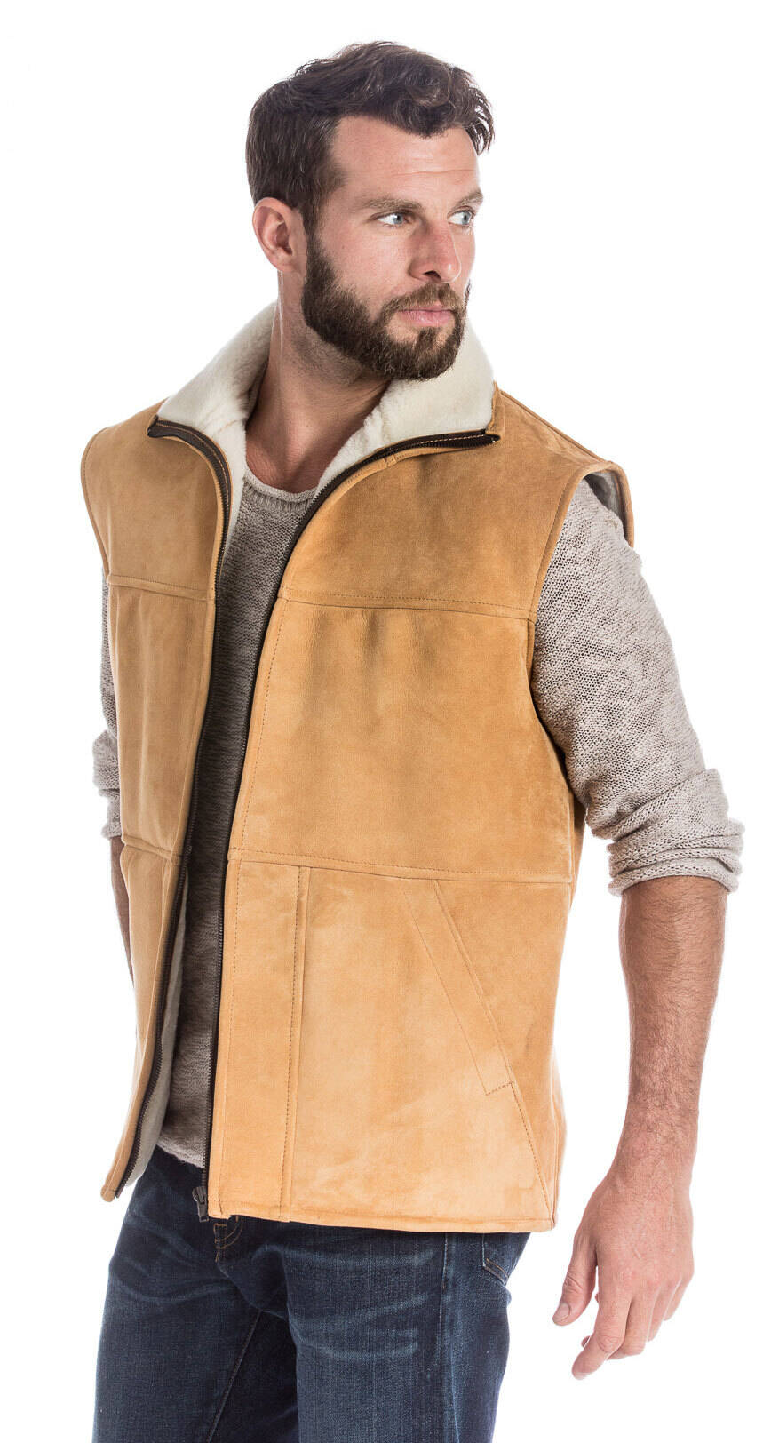 Gilet sans manches mouton naturel zippé NORE-14349