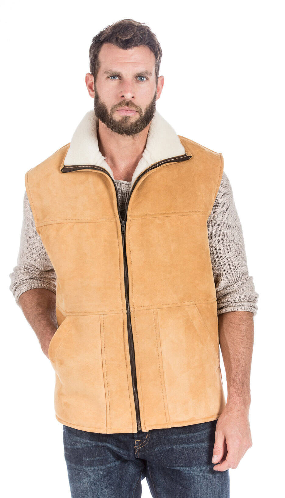 Gilet sans manches mouton naturel zippé NORE-14353