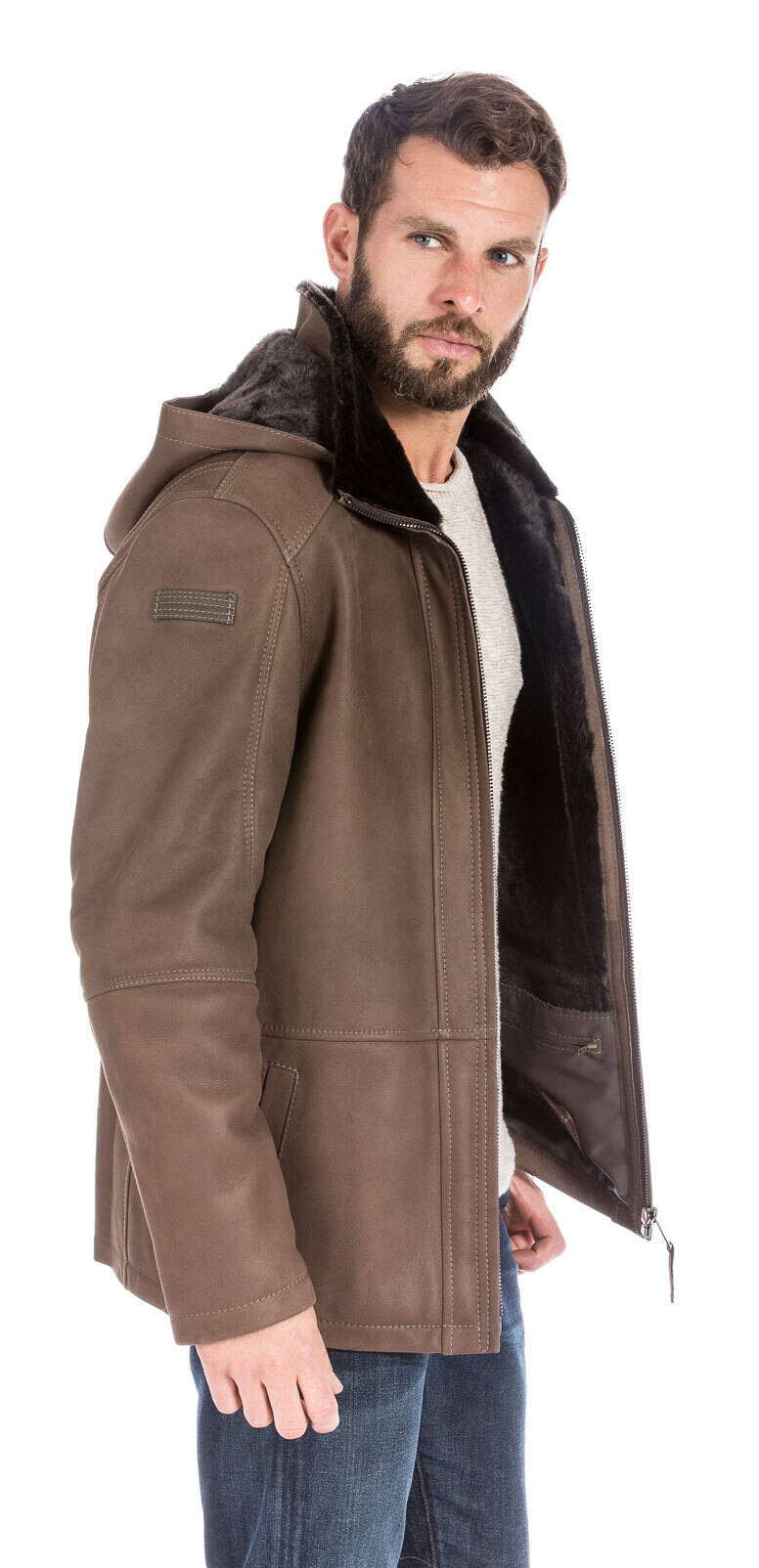 Manteau mouton homme hiver à capuche peaux retournées YAGO-ONIX3205-14342