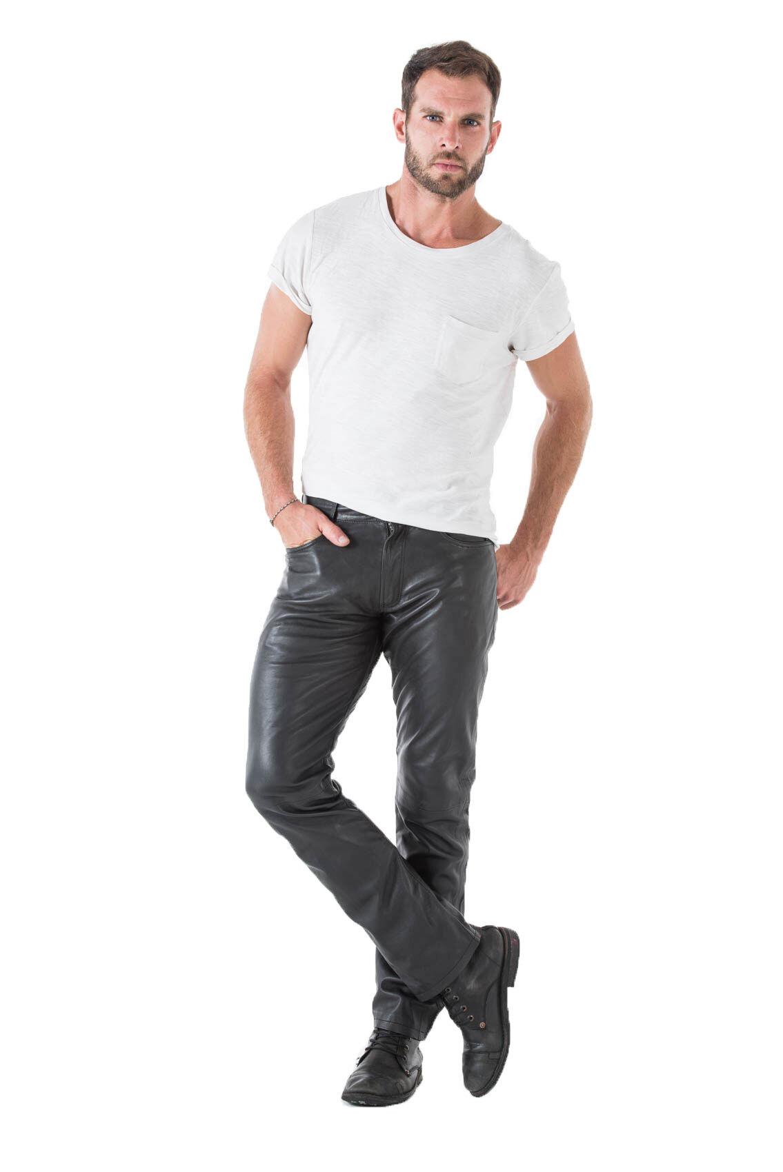 Pantalon cuir homme vachette noir coupe 501 TROUSER 2