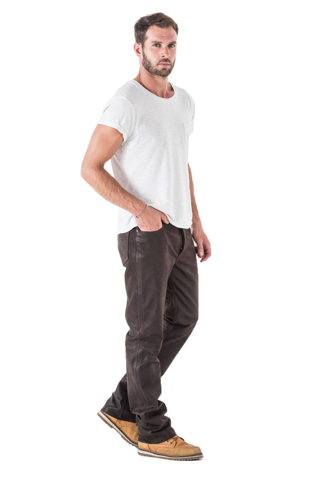 Pantalon cuir homme vachette timber marron coupe 501 TROUSER 3