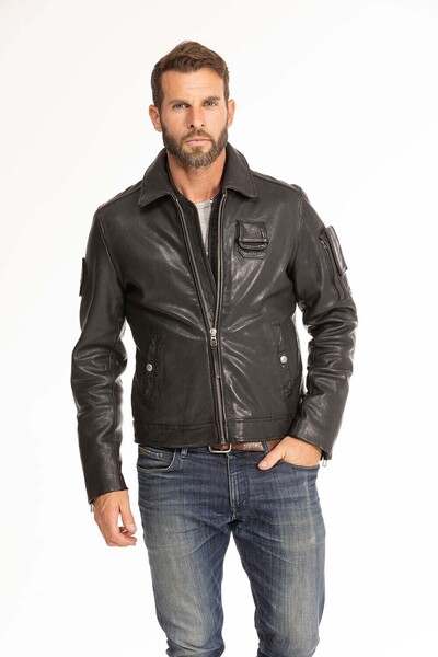 blouson cuir homme jaegger noir patrouille de france (7)