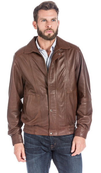 Blouson cuir homme pain brulé classique DIPLOMATE-14068