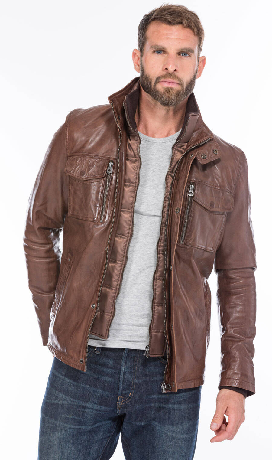 veste cuir homme demi longueur tendance 101455 bison (12)