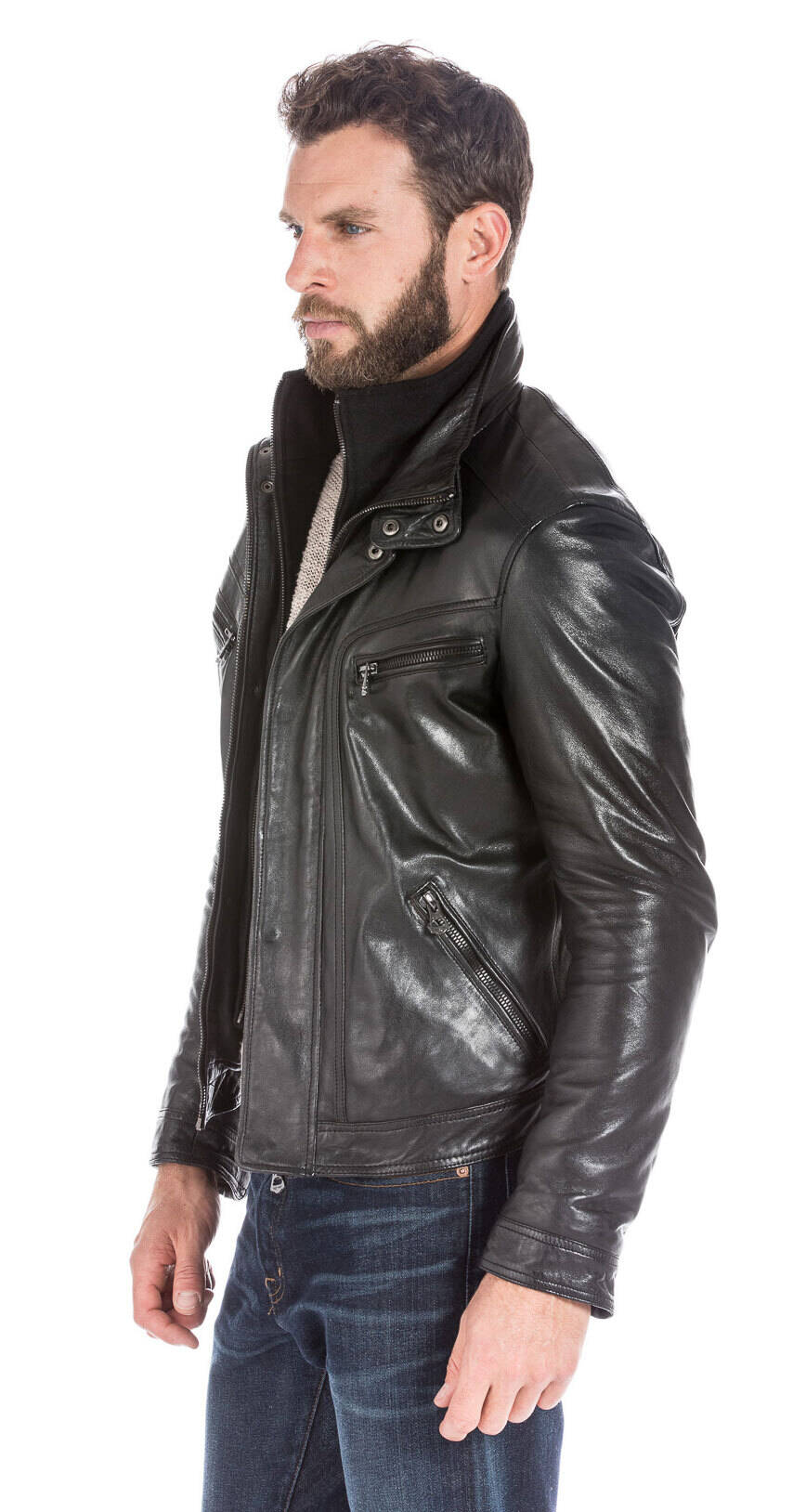 Veste cuir homme noir classique 100737-14161